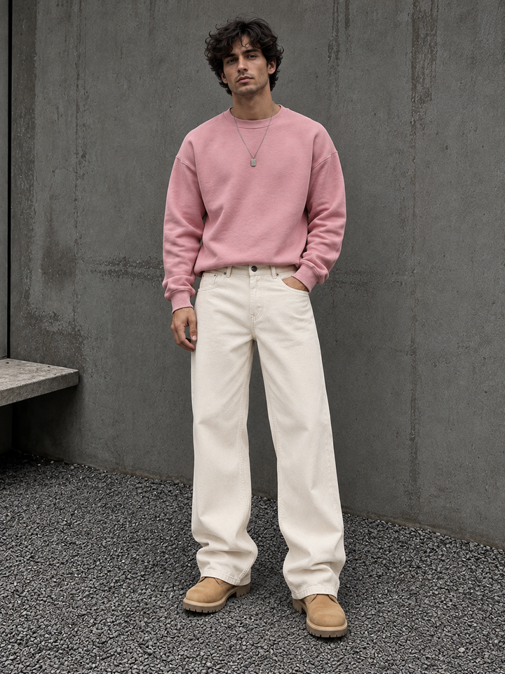 Denims: Ecru Baggy Jeans