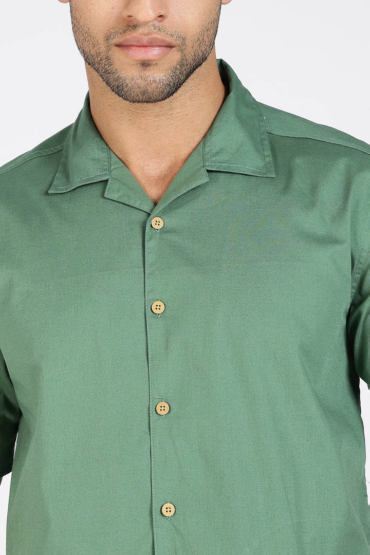 Autumn Flowers: Green Cuban Shirt