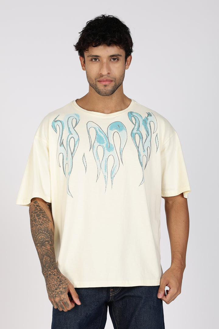 Blue Flames: cream Oversized T-shirt