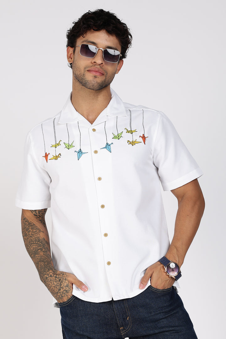 Origami: White Embroidered Shirt