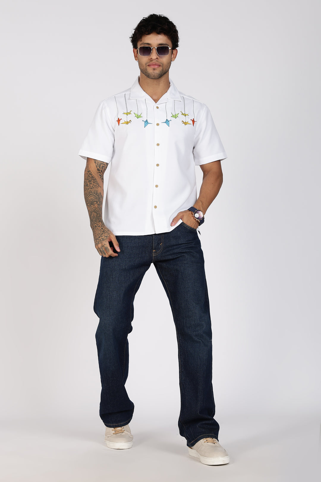 Origami: White Embroidered Shirt