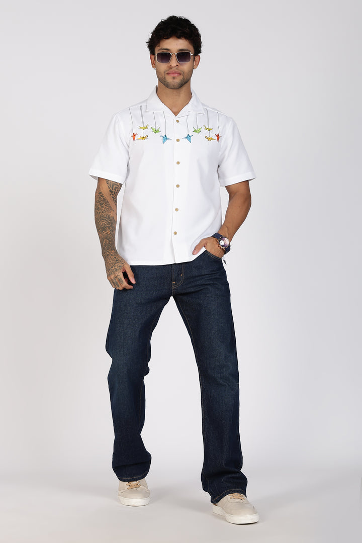 Origami: White Embroidered Shirt