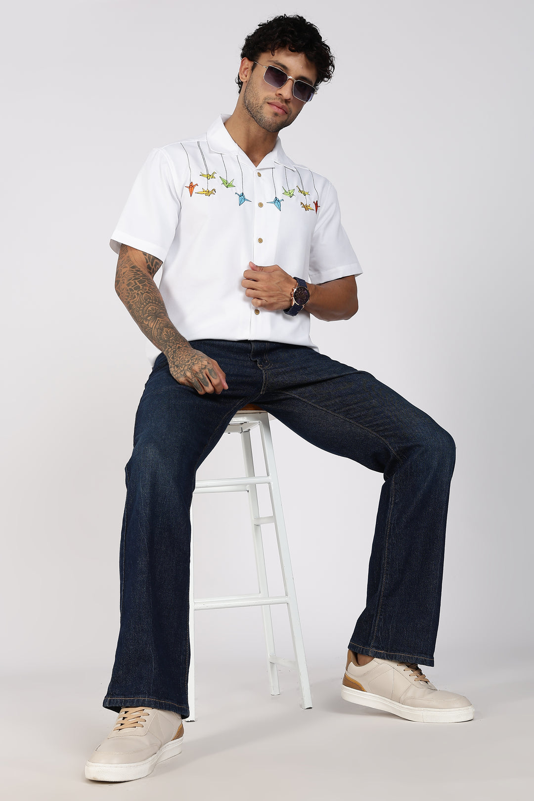 Origami: White Embroidered Shirt