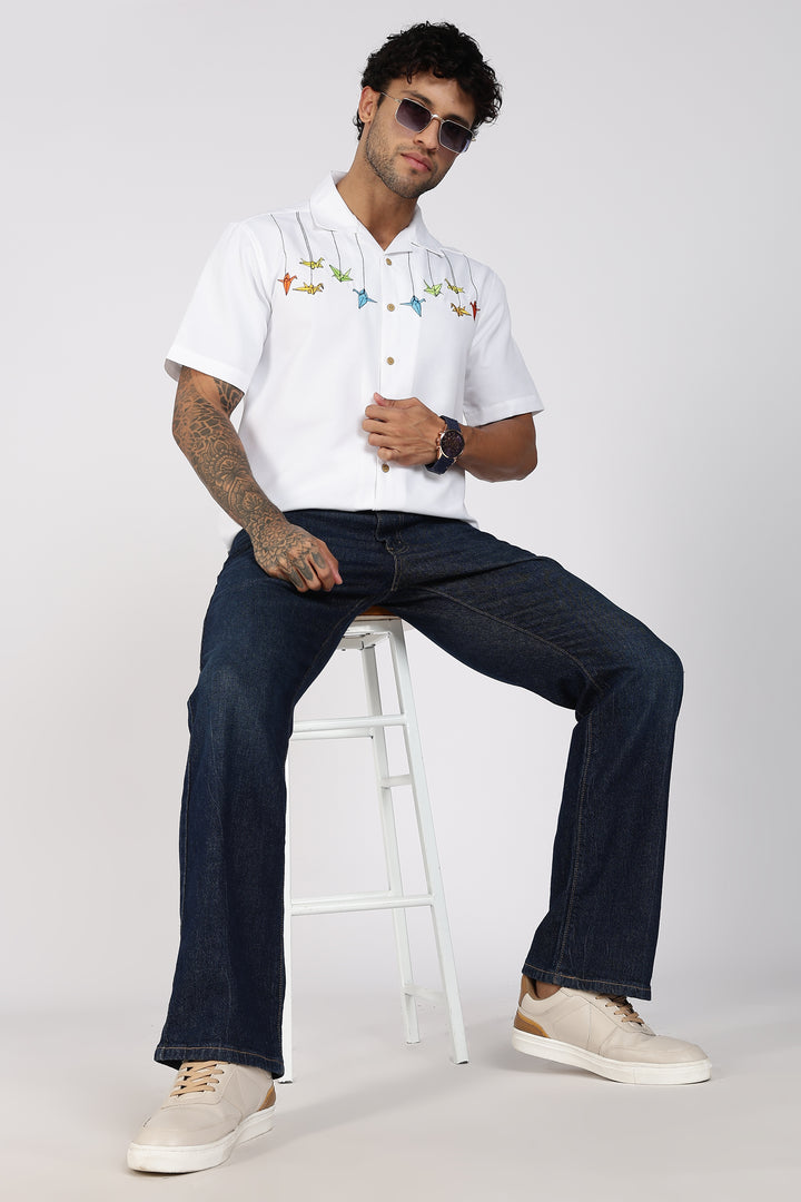 Origami: White Embroidered Shirt
