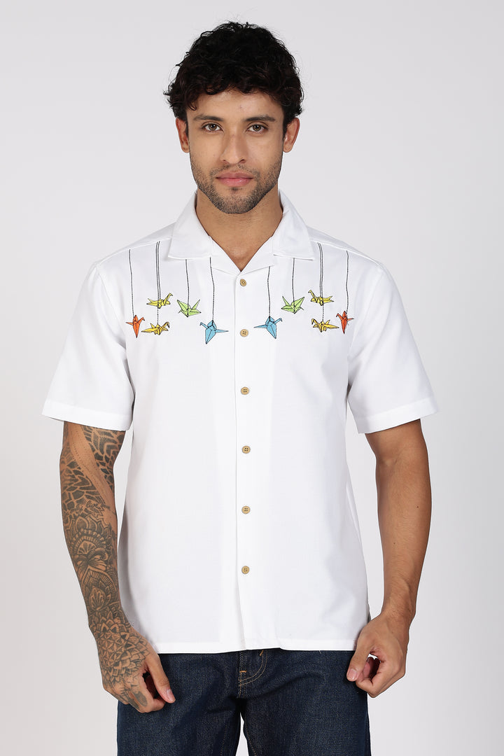 Origami: White Embroidered Shirt