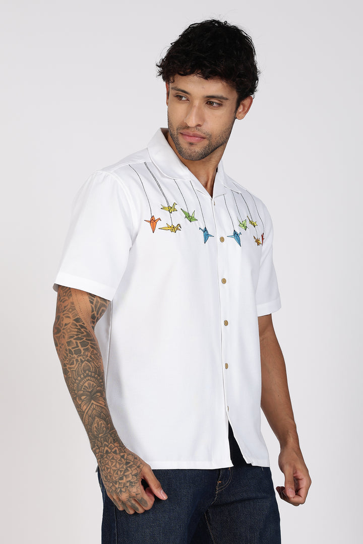 Origami: White Embroidered Shirt