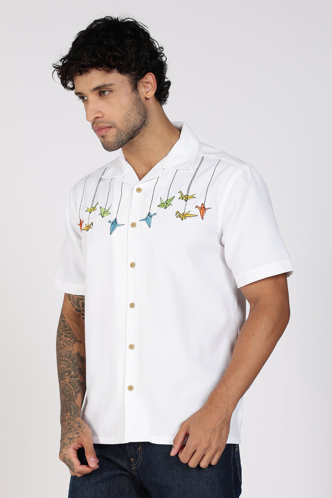 Origami: White Embroidered Shirt