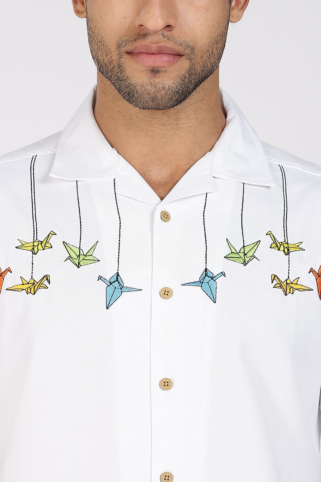 Origami: White Embroidered Shirt