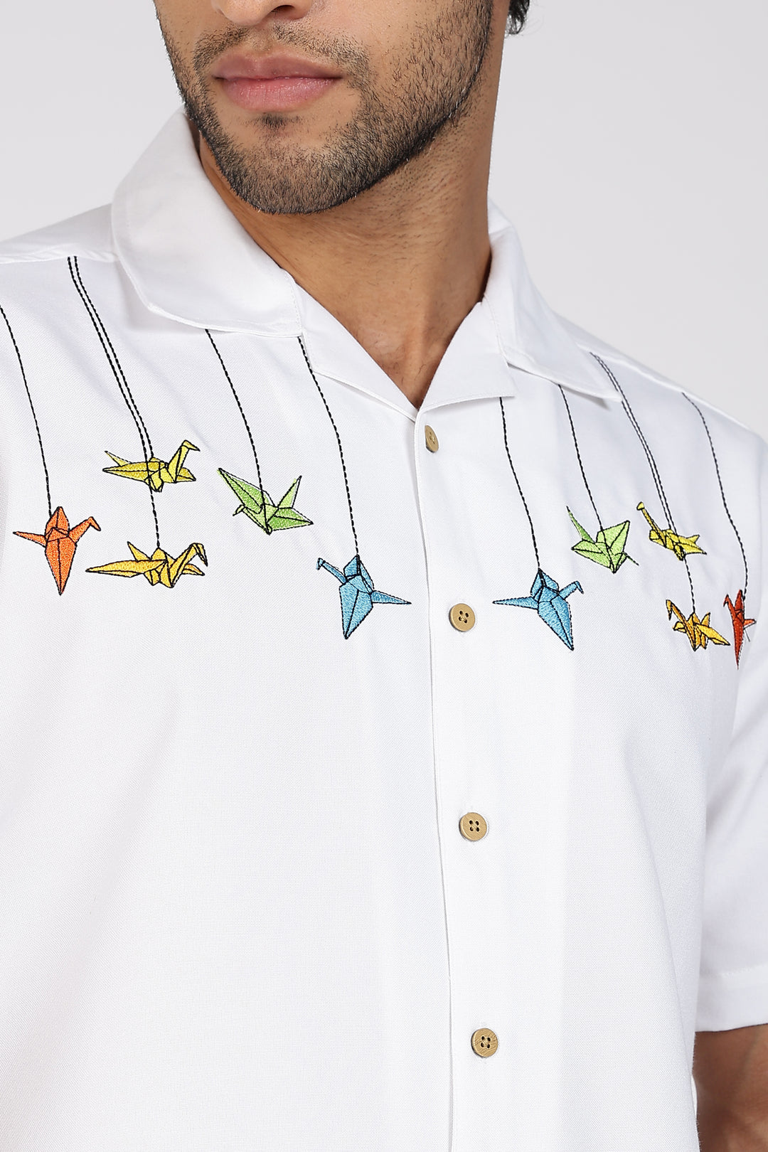 Origami: White Embroidered Shirt