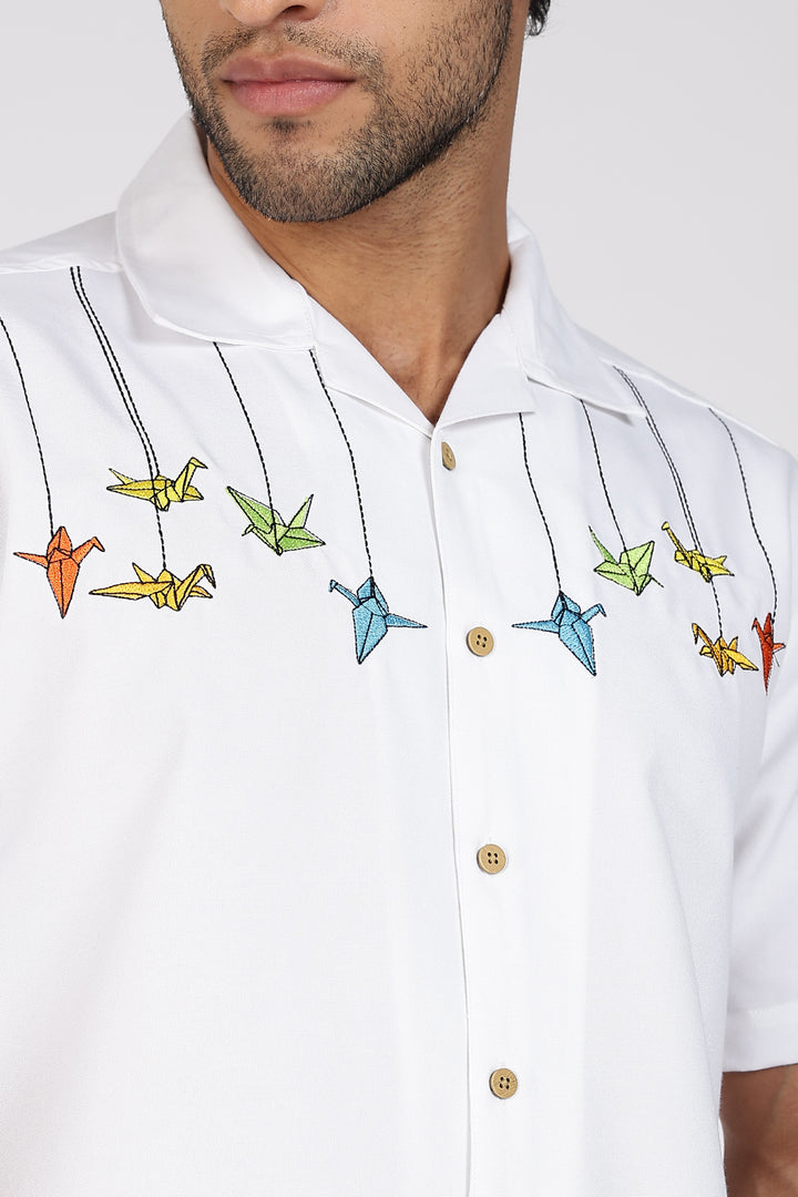 Origami: White Embroidered Shirt