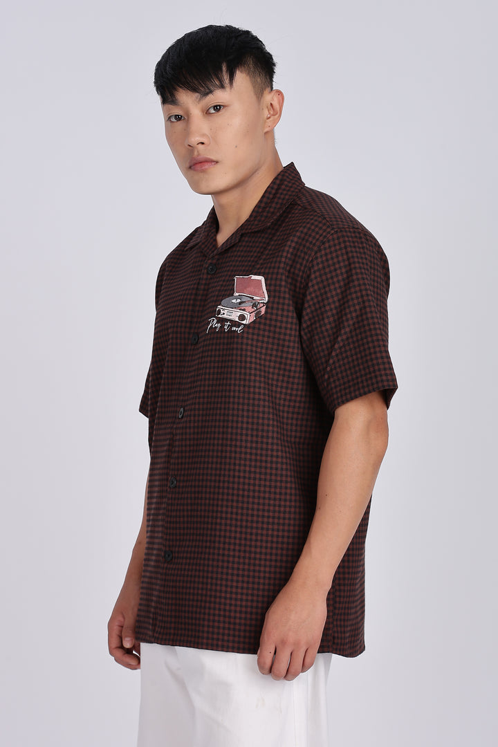 Gramophone: Embroidery Brown Cuban Shirt