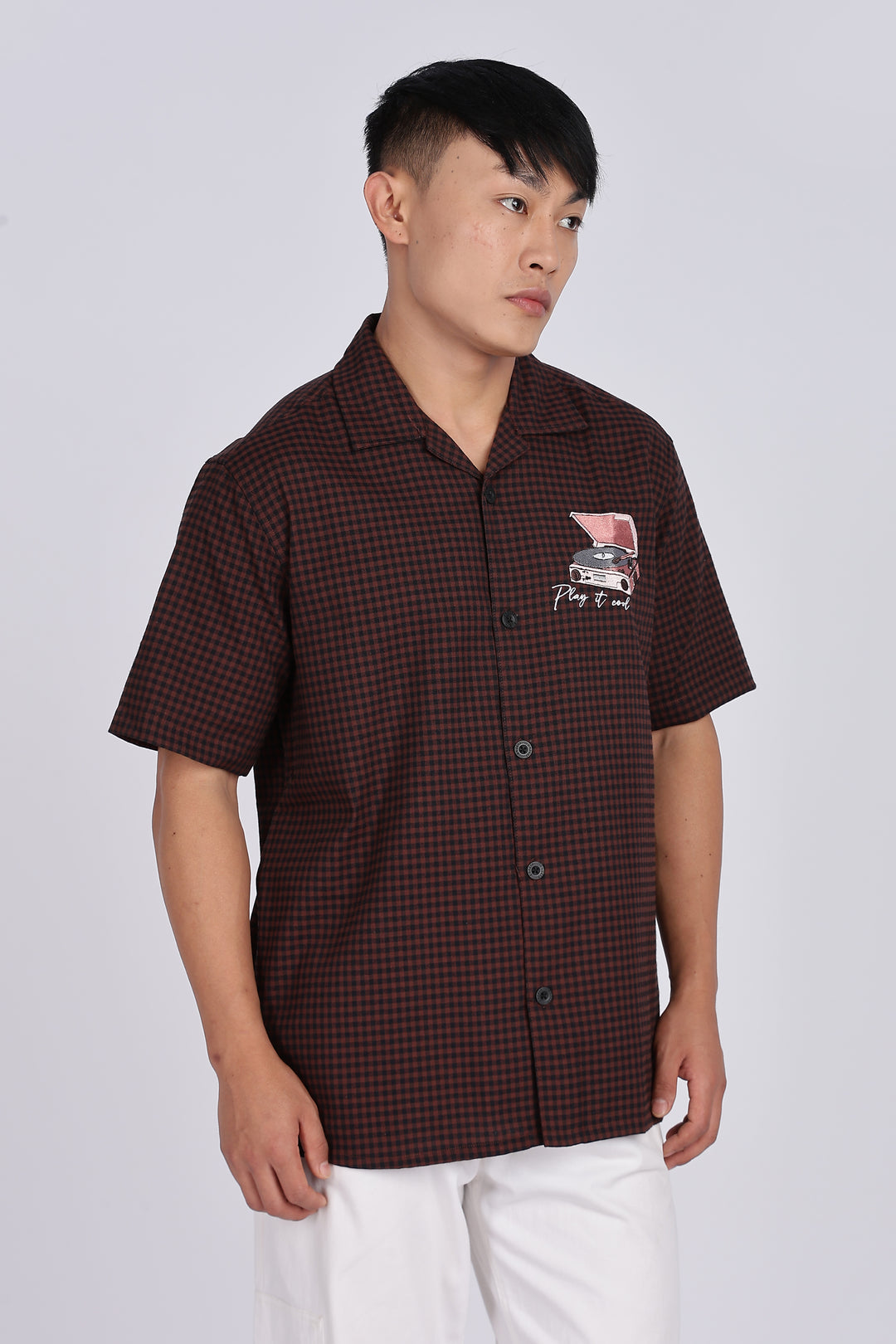 Gramophone: Embroidery Brown Cuban Shirt