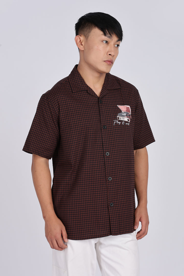 Gramophone: Embroidery Brown Cuban Shirt