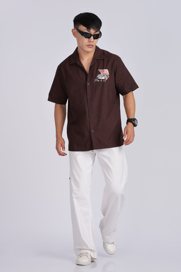Gramophone: Embroidery Brown Cuban Shirt