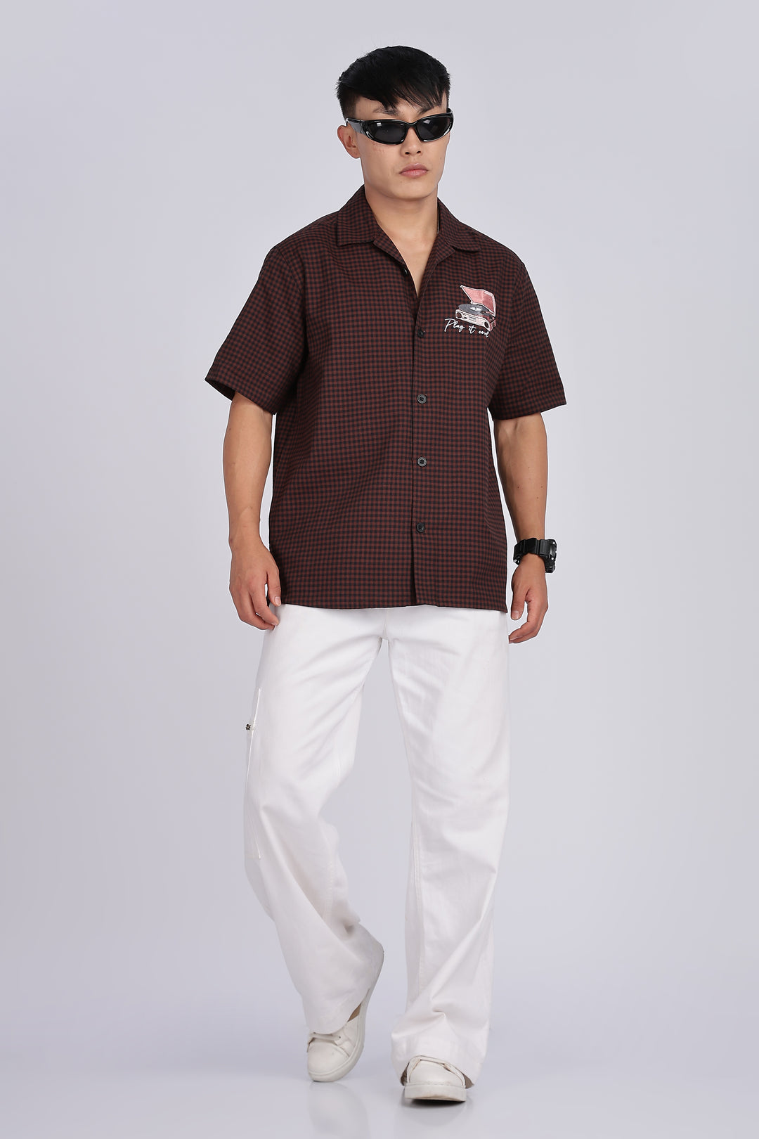 Gramophone: Embroidery Brown Cuban Shirt