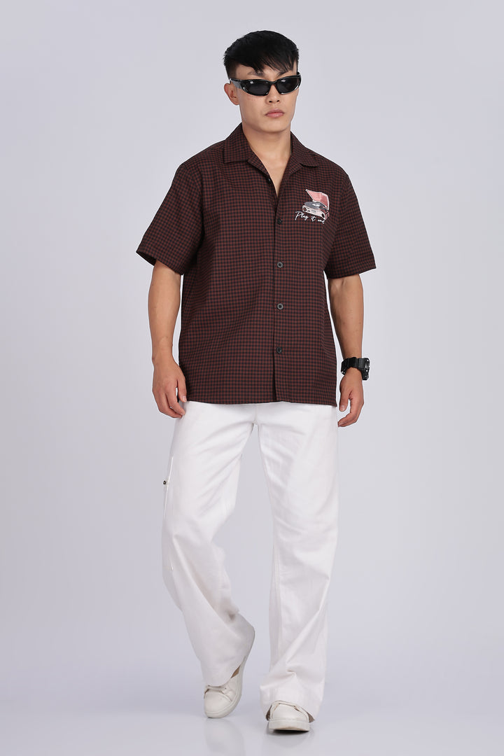 Gramophone: Embroidery Brown Cuban Shirt