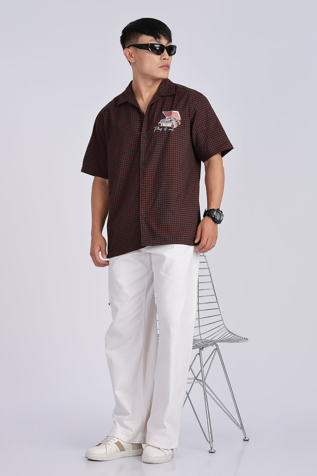 Gramophone: Embroidery Brown Cuban Shirt