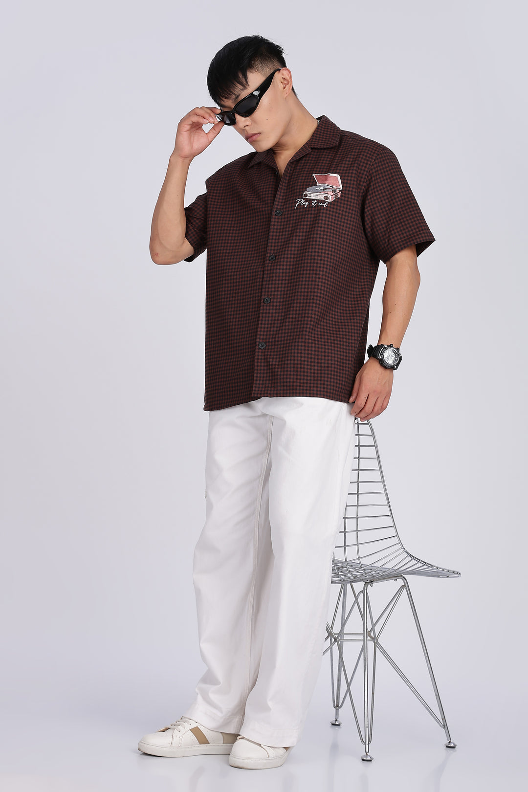 Gramophone: Embroidery Brown Cuban Shirt