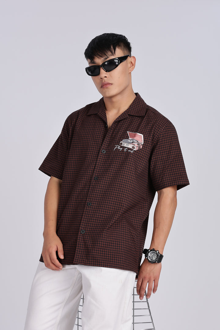 Gramophone: Embroidery Brown Cuban Shirt