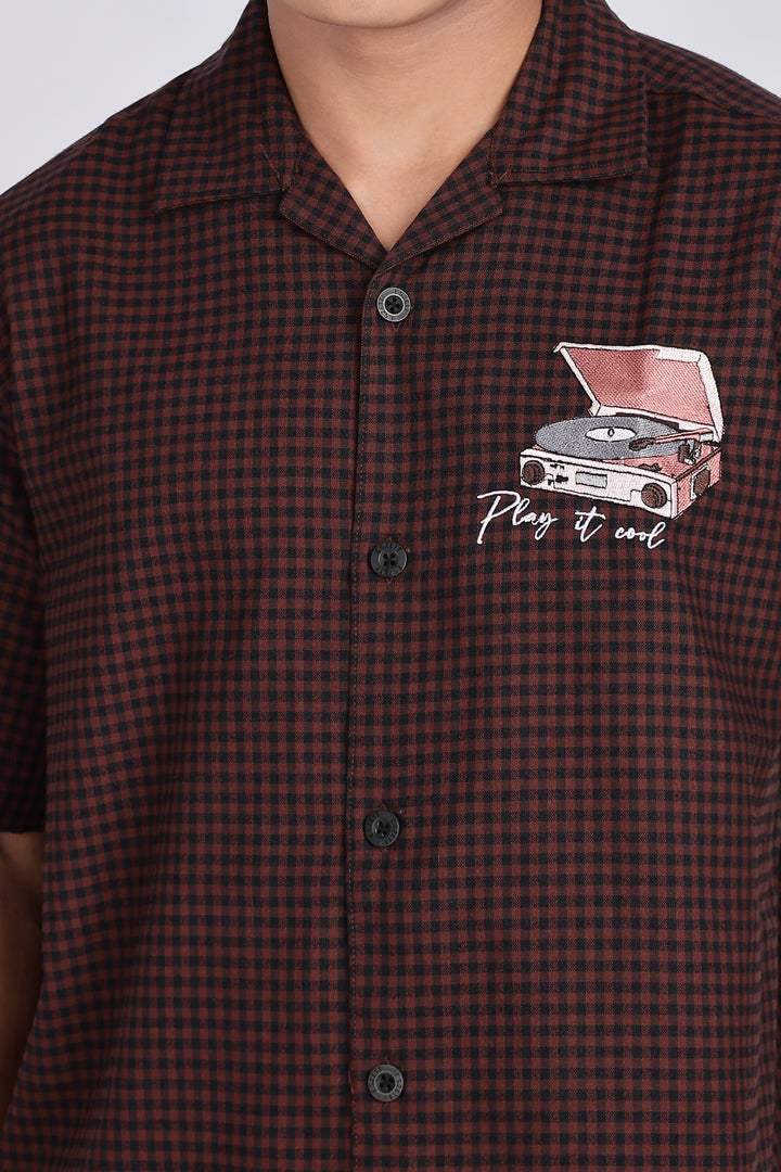 Gramophone: Embroidery Brown Cuban Shirt