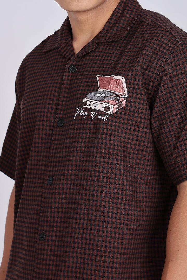 Gramophone: Embroidery Brown Cuban Shirt
