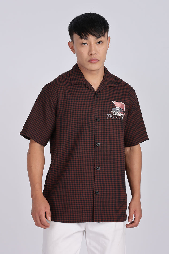 Gramophone: Embroidery Brown Cuban Shirt