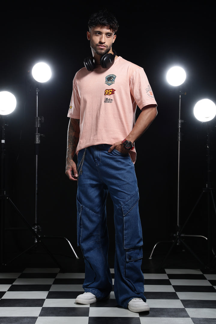 Motor-Thrust : Dyed Peach Oversized Tshirt