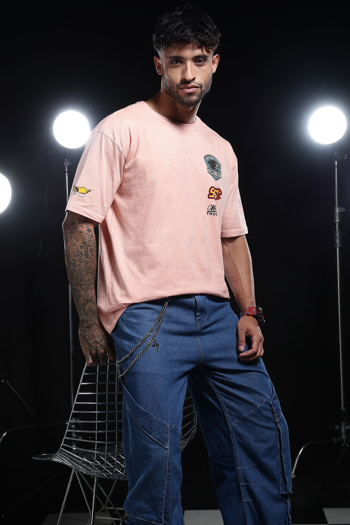 Motor-Thrust : Dyed Peach Oversized Tshirt