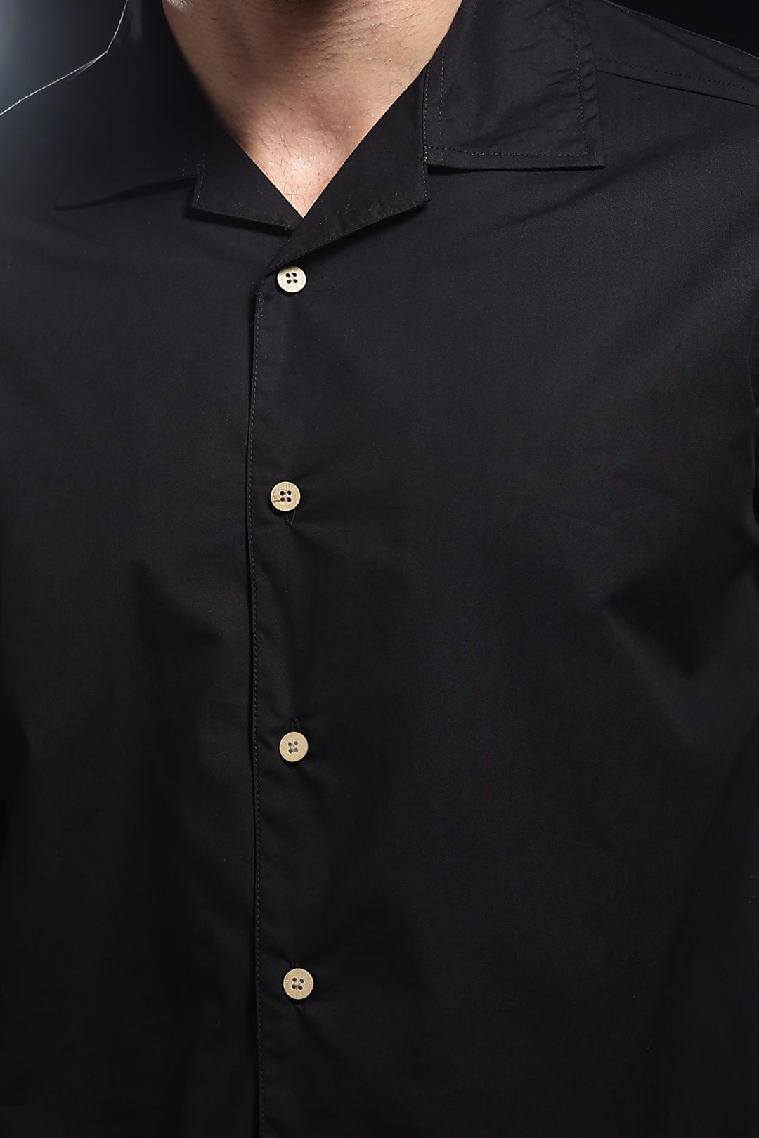 Classic : Floral Embroidery Black Cuban Shirt