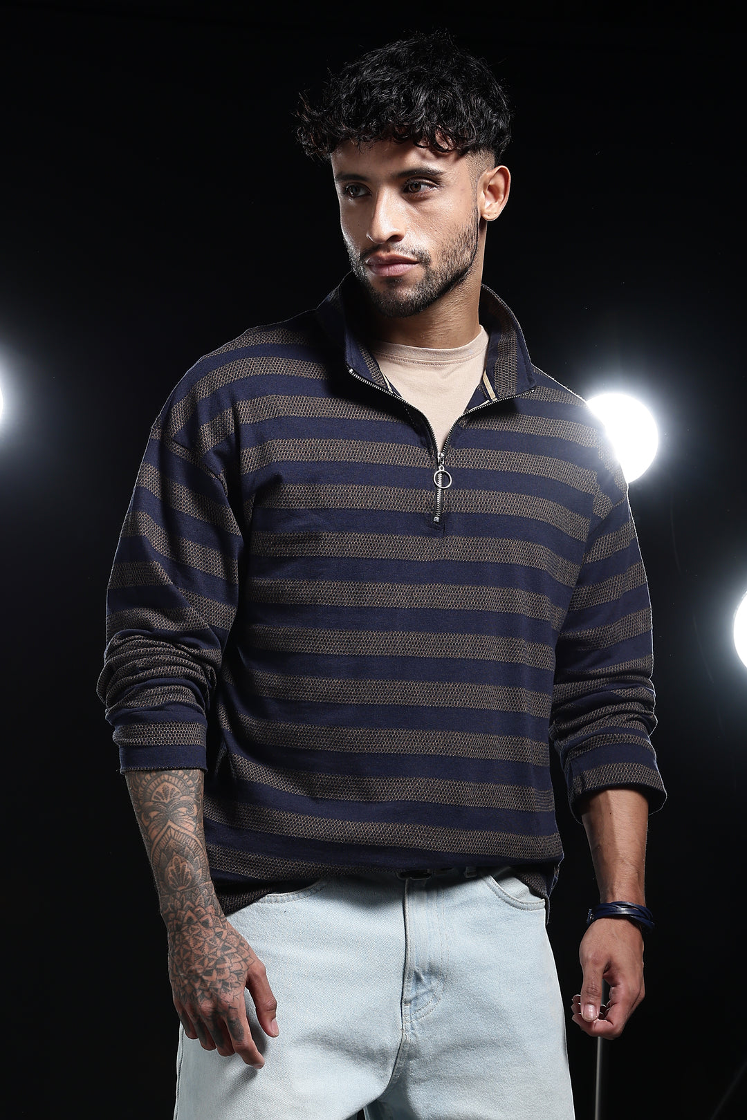 Navy Jaquard Sweatshirt