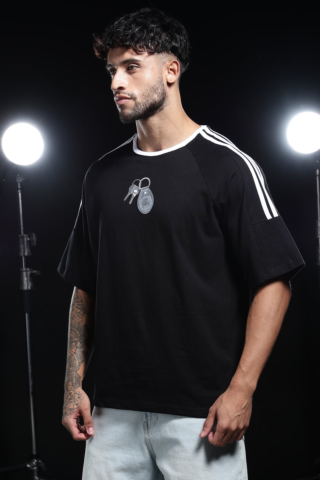 Grey Keychain: Black Oversized T-shirt