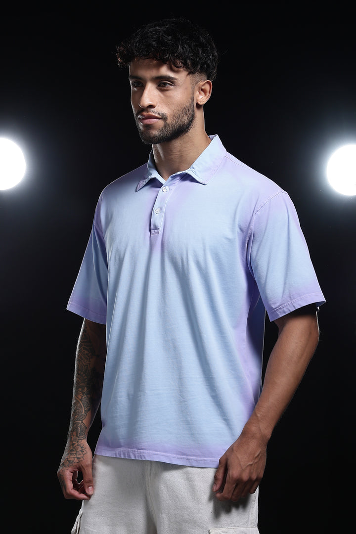 Spray Paint : Light blue oversized Polo Shirt