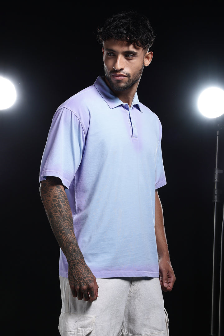 Spray Paint : Light blue oversized Polo Shirt