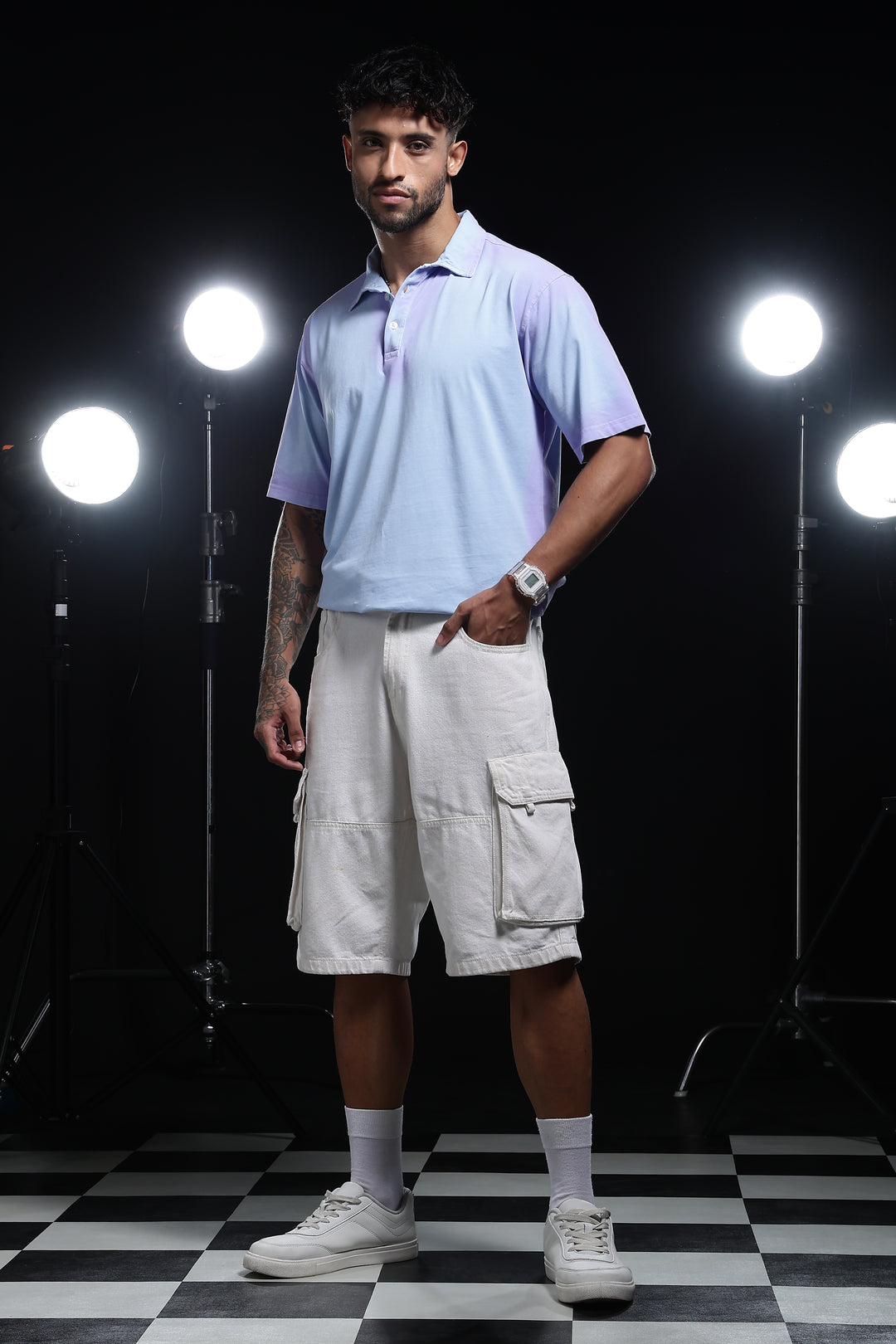 Spray Paint : Light blue oversized Polo Shirt