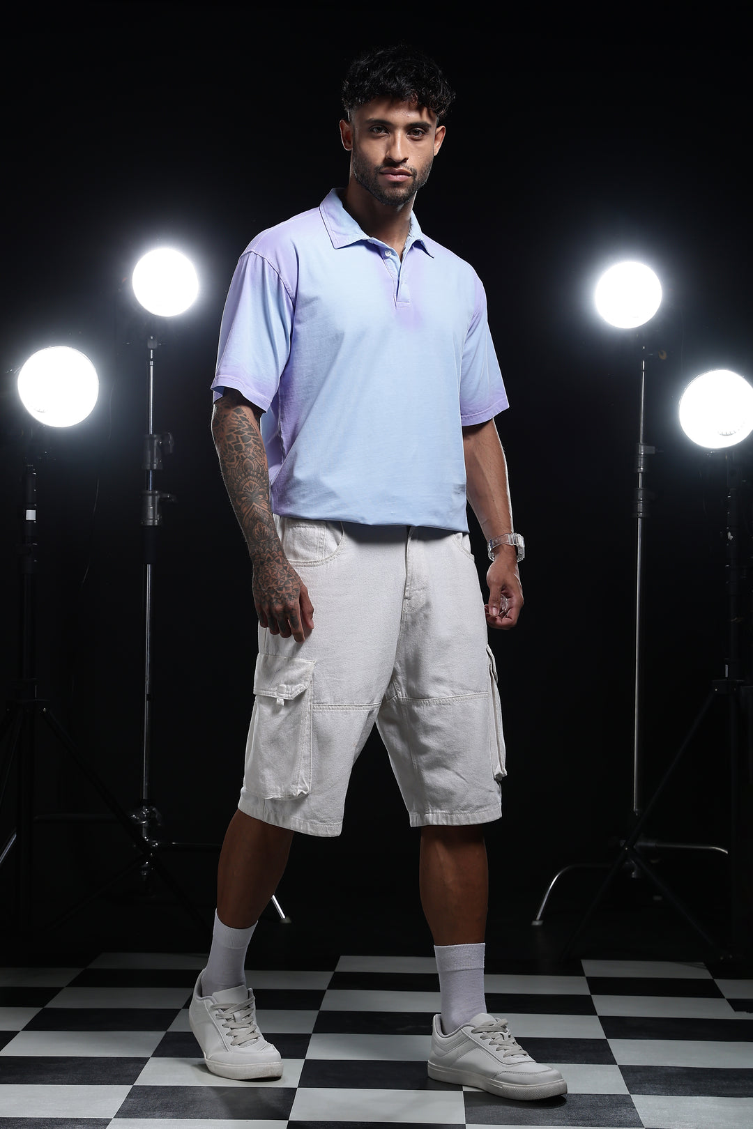 Spray Paint : Light blue oversized Polo Shirt