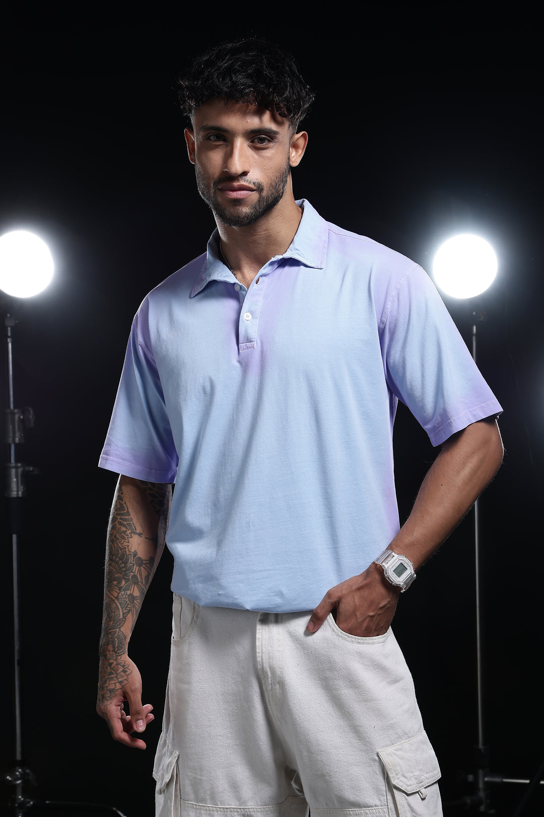 Spray Paint : Light blue oversized Polo Shirt