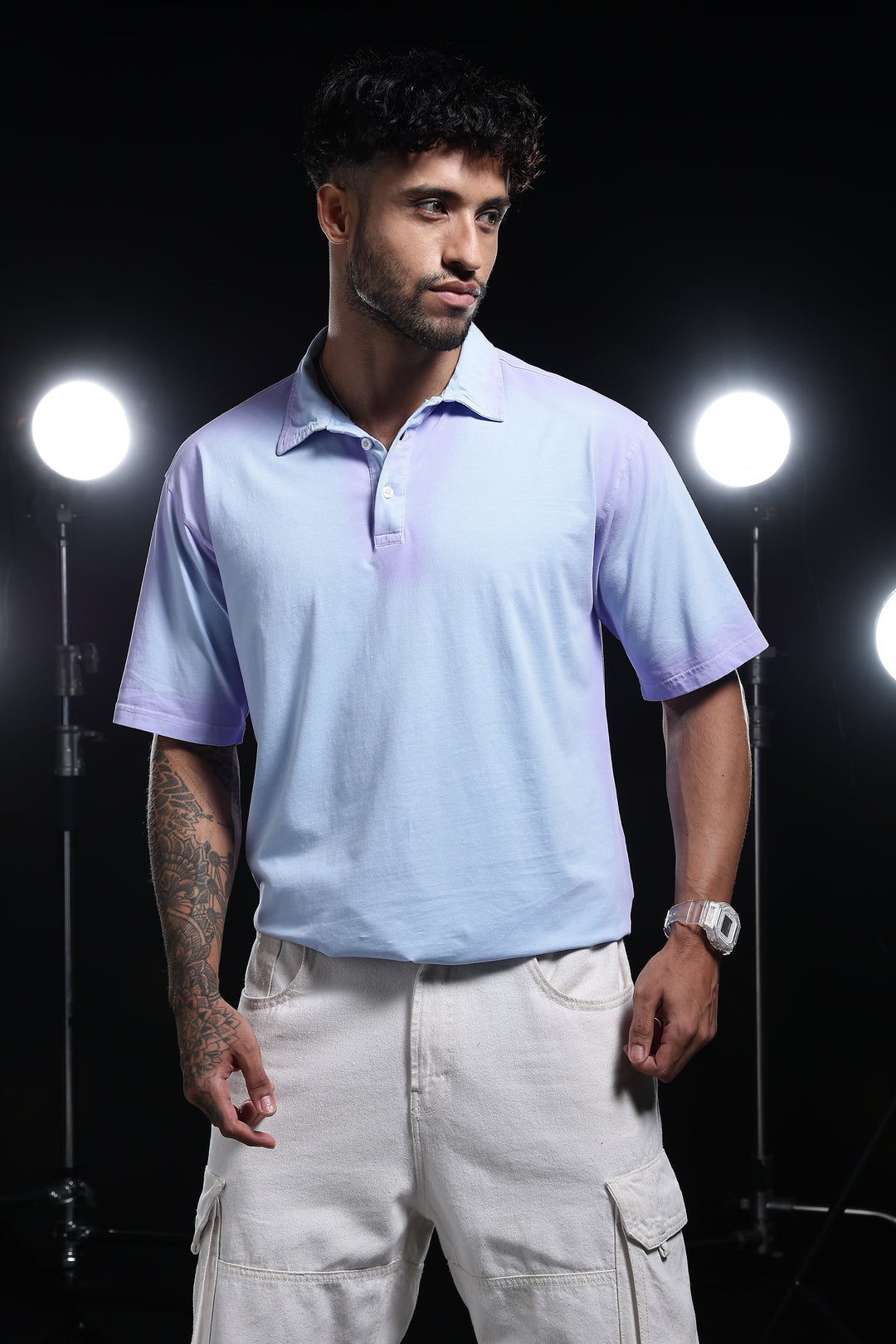 Spray Paint : Light blue oversized Polo Shirt
