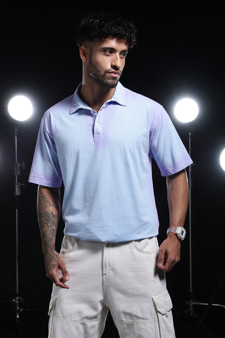Spray Paint : Light blue oversized Polo Shirt