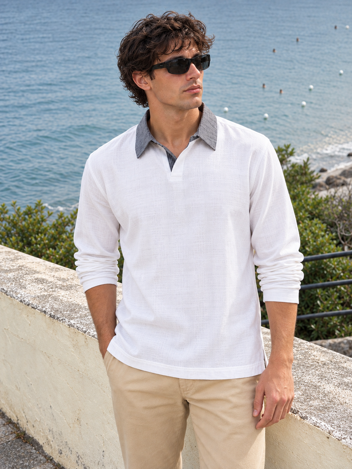 Contrast Collar : White Linen Kurta