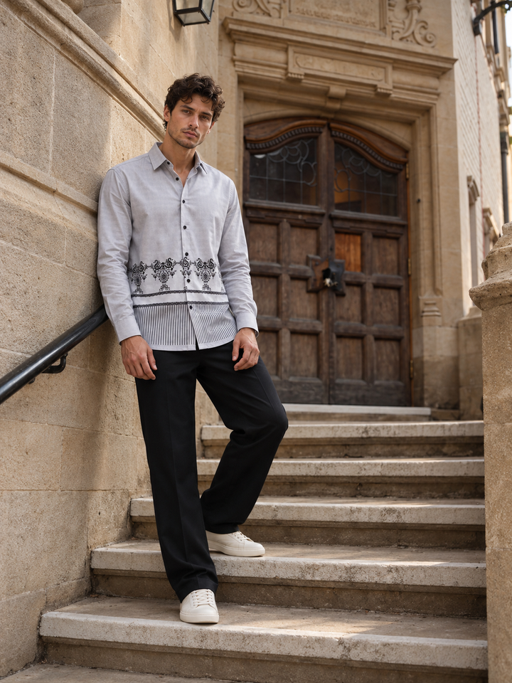 Black & White Folk Printed Satin Shirt