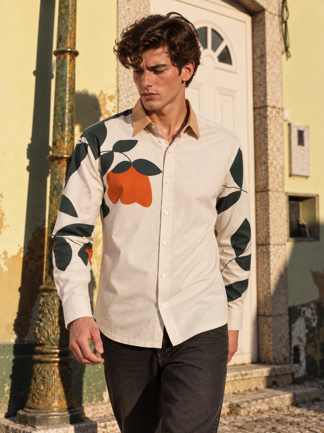 Classic: Orange Floral Printed Shirt