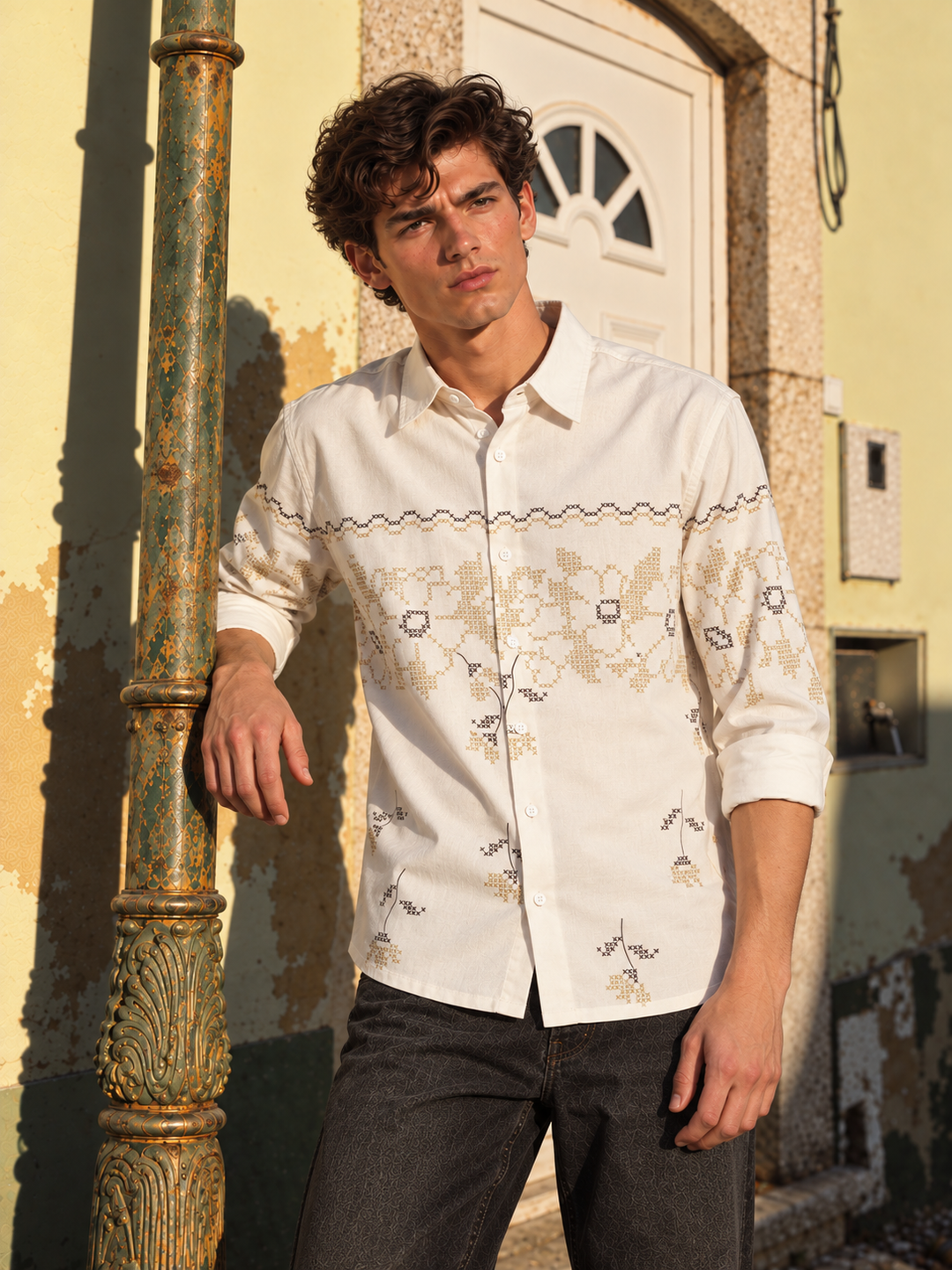 Floral Block Print Cream Printed Shirt