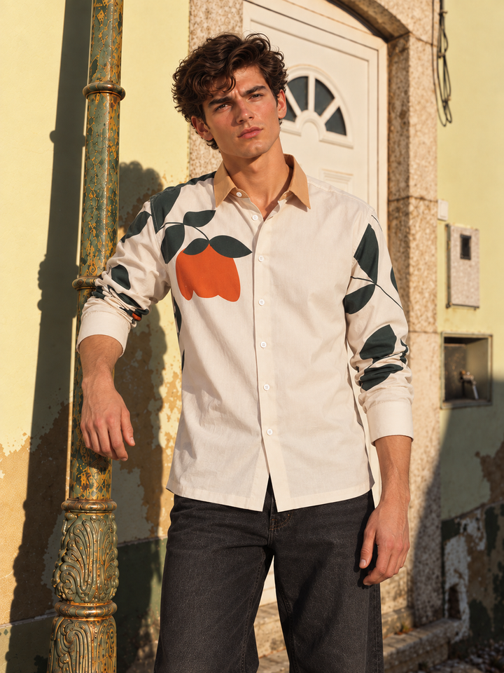 Classic: Orange Floral Printed Shirt