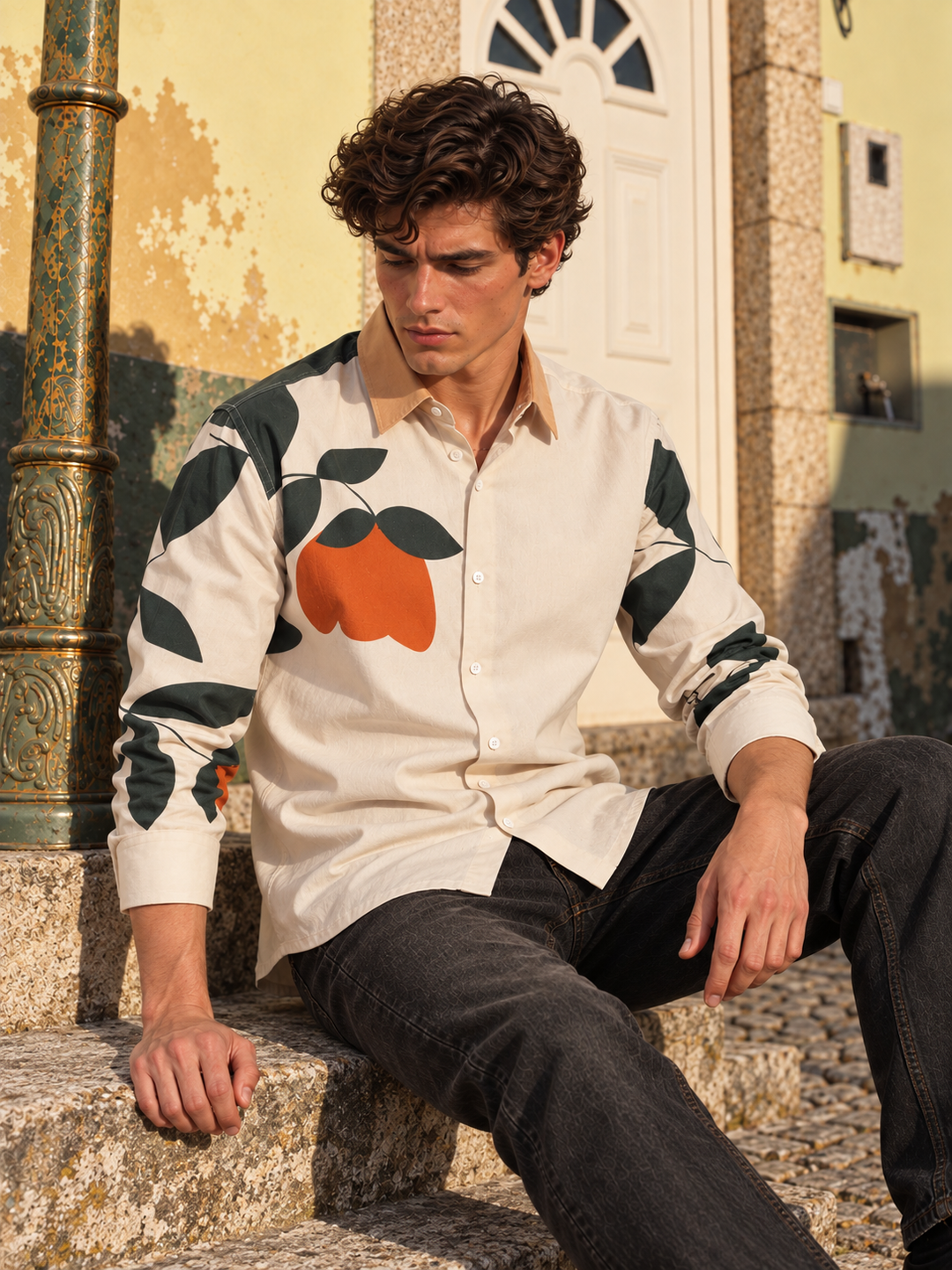 Classic: Orange Floral Printed Shirt