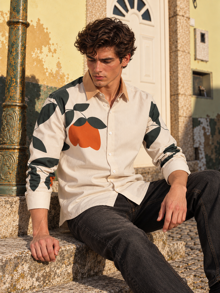 Classic: Orange Floral Printed Shirt
