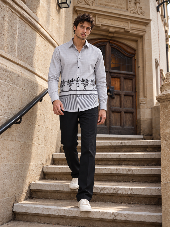 Black & White Folk Printed Satin Shirt