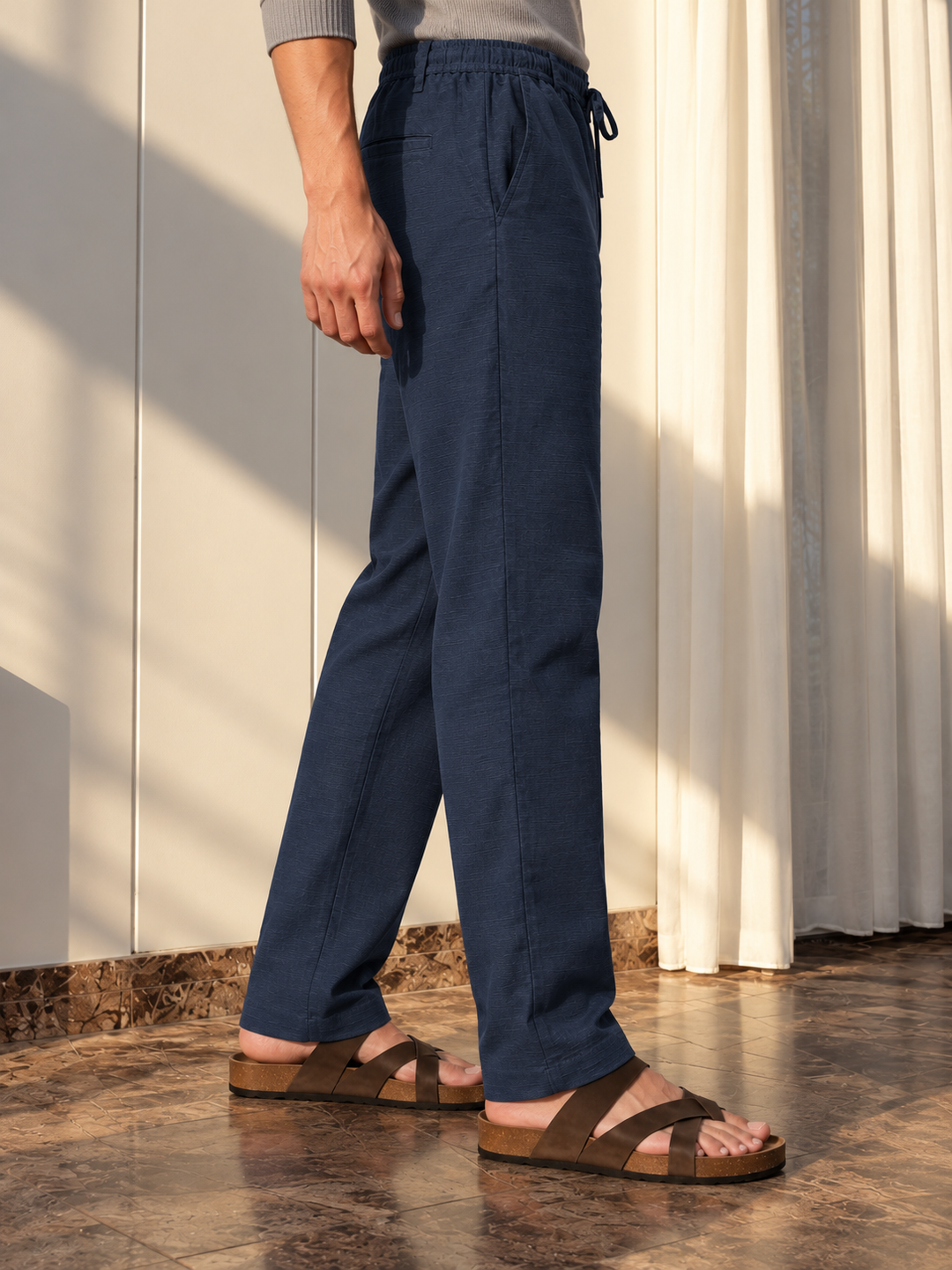 Linen : Navy Baggy Trousers