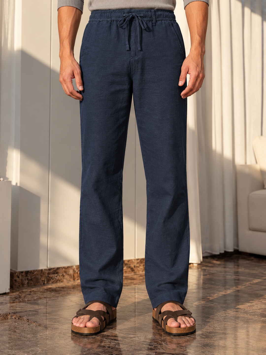 Linen : Navy Baggy Trousers