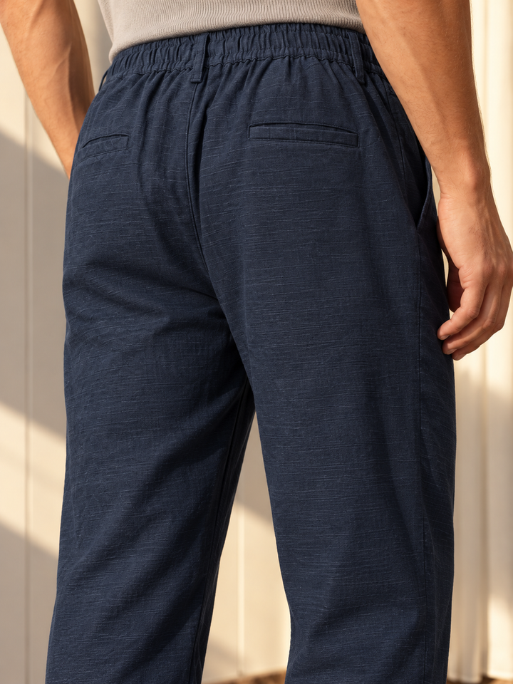 Linen : Navy Baggy Trousers