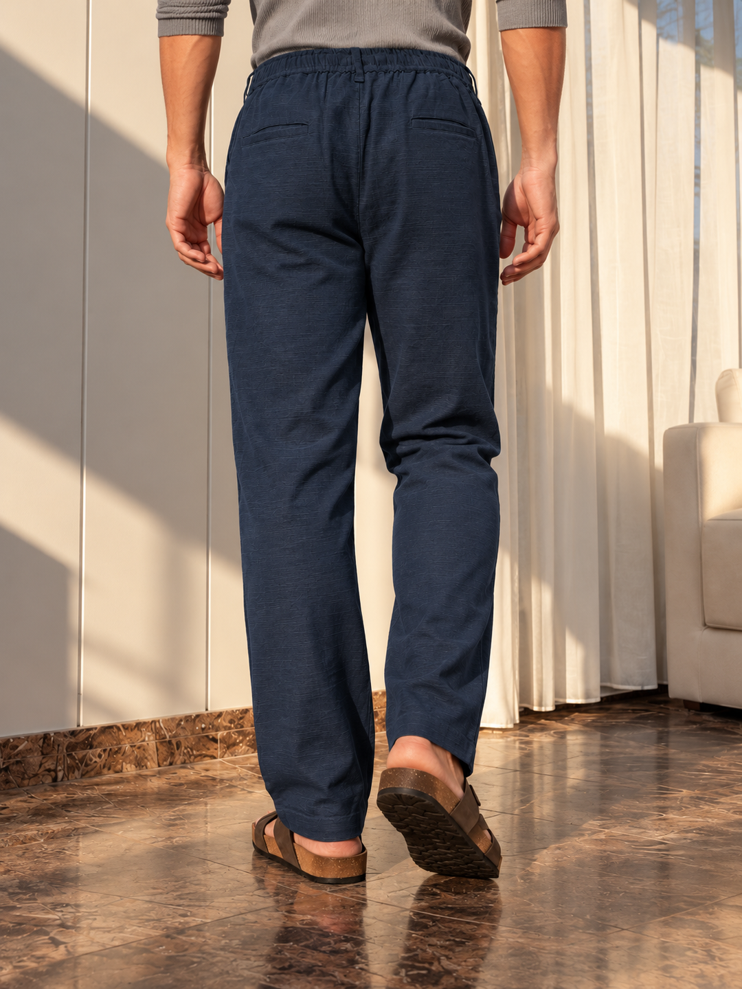 Linen : Navy Baggy Trousers